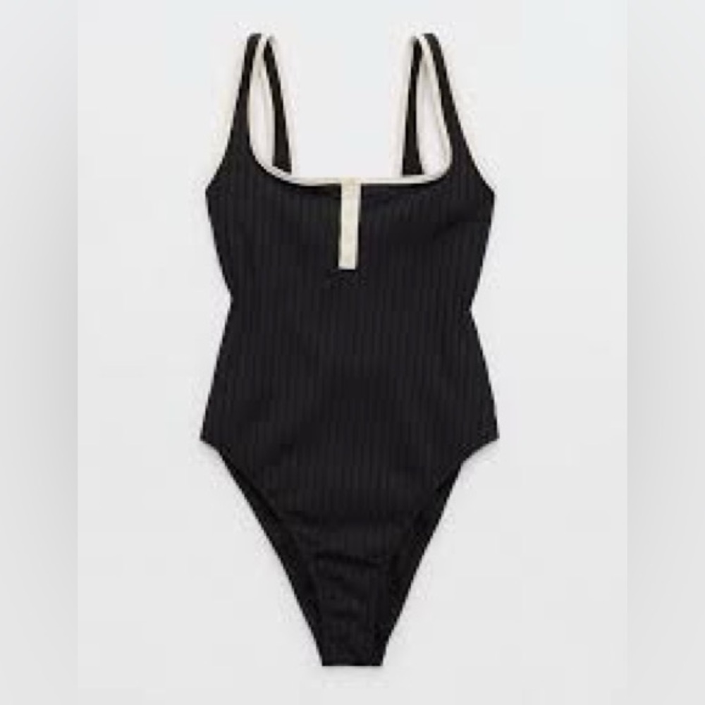 Aerie Black and Cream One Piece Swimsuit